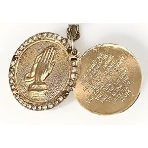 Vintage Serenity Prayer Slide Locket Medallion Pendant Necklace Gold-tone